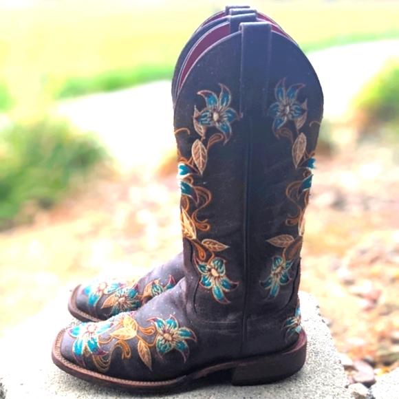 MACIE BEAN M9034 Glitterific brown leather floral embroidery cowgirl boots sz 6 - Picture 6 of 16